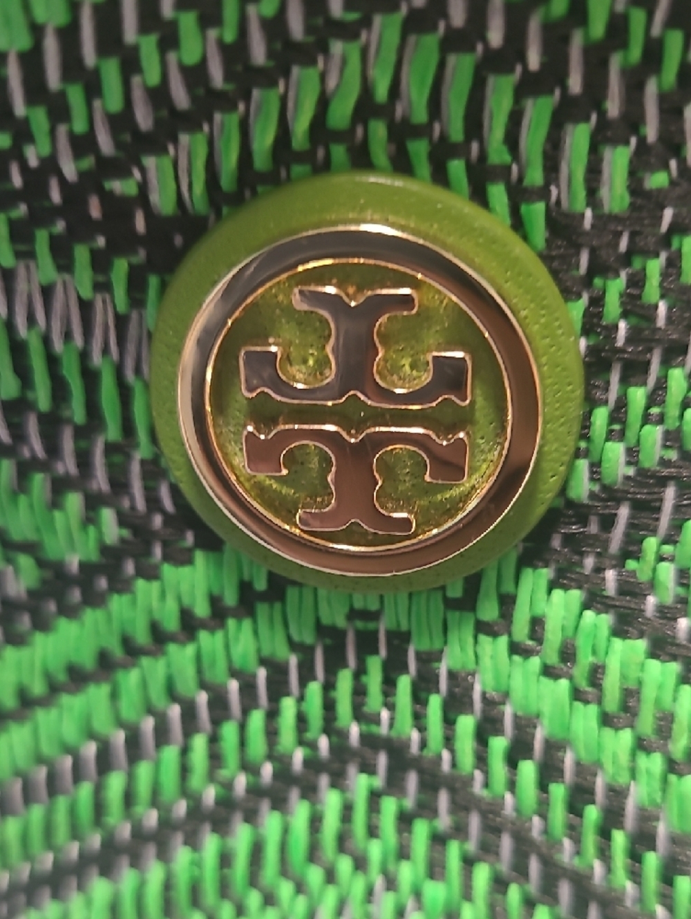 Tory Burch Neon Green and Black Woven Cosmetic Pouch with Gold Logo - Picture 2 of 5